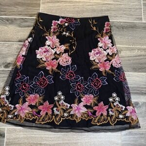 Embroidered Floral Skirt Women's Fairy Whimsigoth Size 10 Beige By Eci